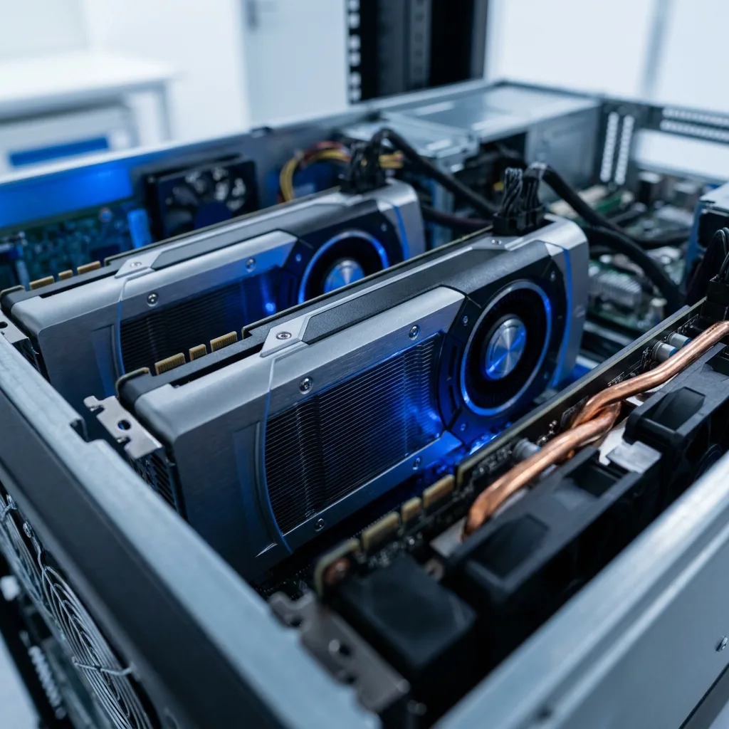 GPU accelerator cards inside a modern compute server